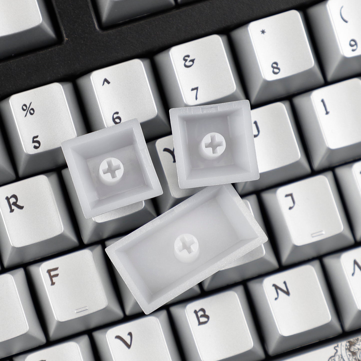 YMDK 128 Keys Silver Wing Style Metallic Paint Finish Cherry Profile PC Dye Sub Keycaps for 75/87/98/104/108 MX Mechanical Keyboard