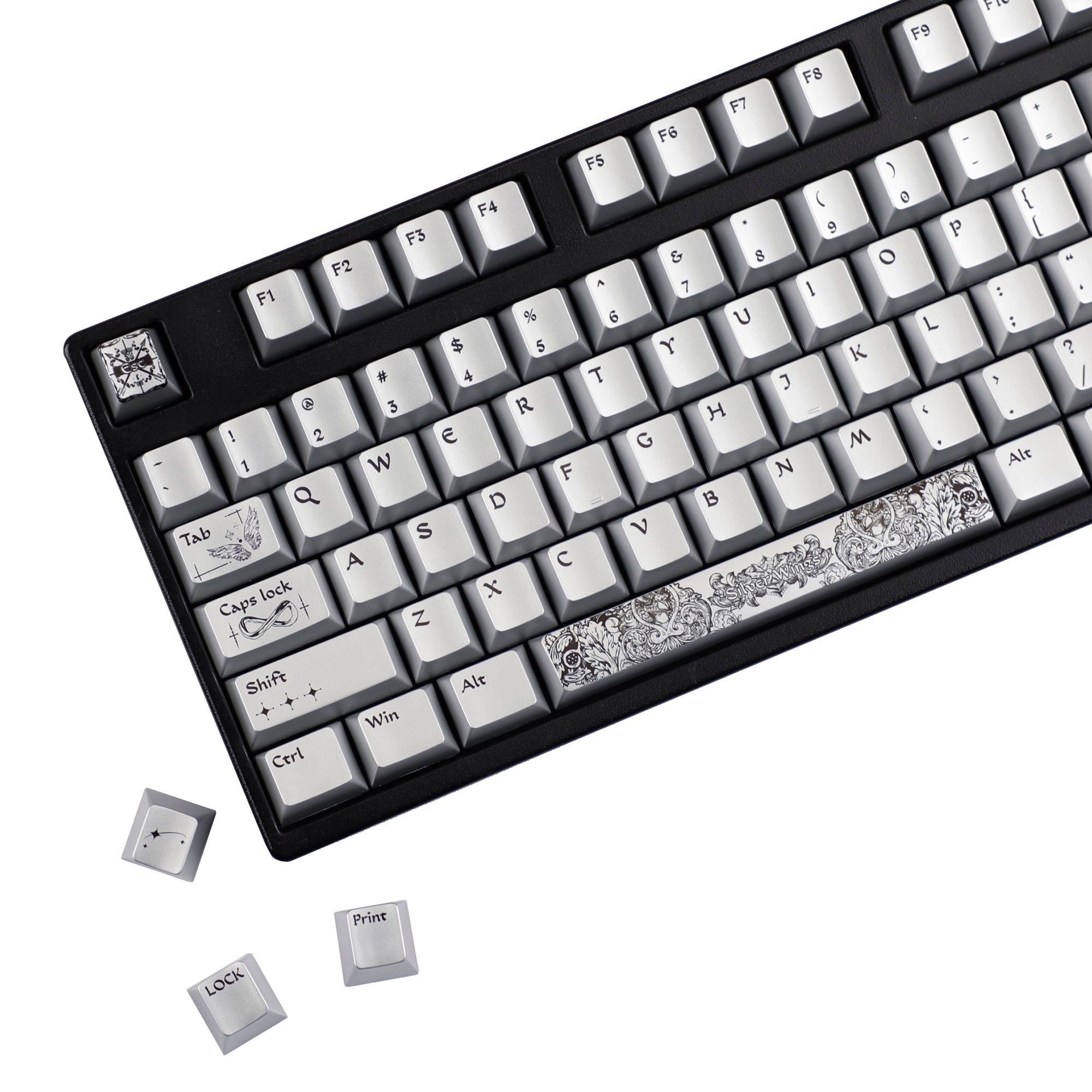 YMDK 128 Keys Silver Wing Style Metallic Paint Finish Cherry Profile P