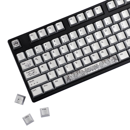 YMDK 128 Keys Silver Wing Style Metallic Paint Finish Cherry Profile PC Dye Sub Keycaps for 75/87/98/104/108 MX Mechanical Keyboard