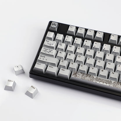 YMDK 128 Keys Silver Wing Style Metallic Paint Finish Cherry Profile PC Dye Sub Keycaps for 75/87/98/104/108 MX Mechanical Keyboard