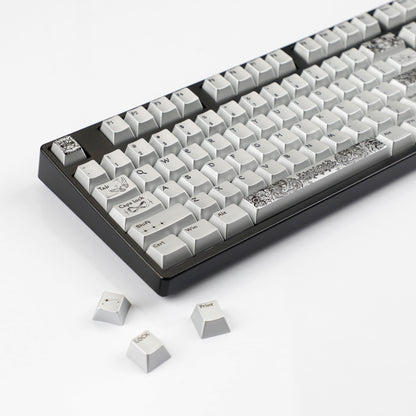 YMDK 128 Keys Silver Wing Style Metallic Paint Finish Cherry Profile PC Dye Sub Keycaps for 75/87/98/104/108 MX Mechanical Keyboard