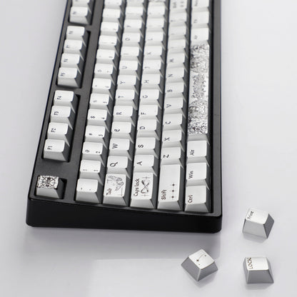 YMDK 128 Keys Silver Wing Style Metallic Paint Finish Cherry Profile PC Dye Sub Keycaps for 75/87/98/104/108 MX Mechanical Keyboard
