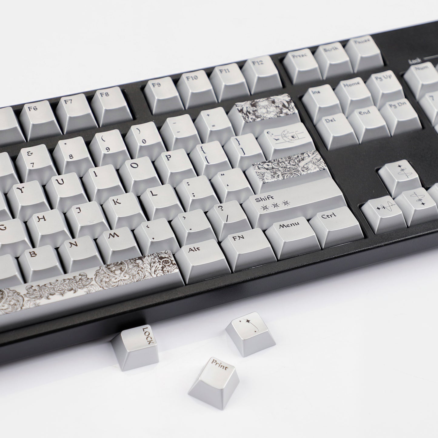 YMDK 128 Keys Silver Wing Style Metallic Paint Finish Cherry Profile PC Dye Sub Keycaps for 75/87/98/104/108 MX Mechanical Keyboard