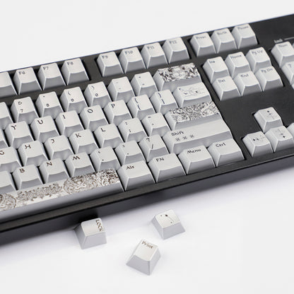 YMDK 128 Keys Silver Wing Style Metallic Paint Finish Cherry Profile PC Dye Sub Keycaps for 75/87/98/104/108 MX Mechanical Keyboard