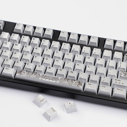 YMDK 128 Keys Silver Wing Style Metallic Paint Finish Cherry Profile PC Dye Sub Keycaps for 75/87/98/104/108 MX Mechanical Keyboard