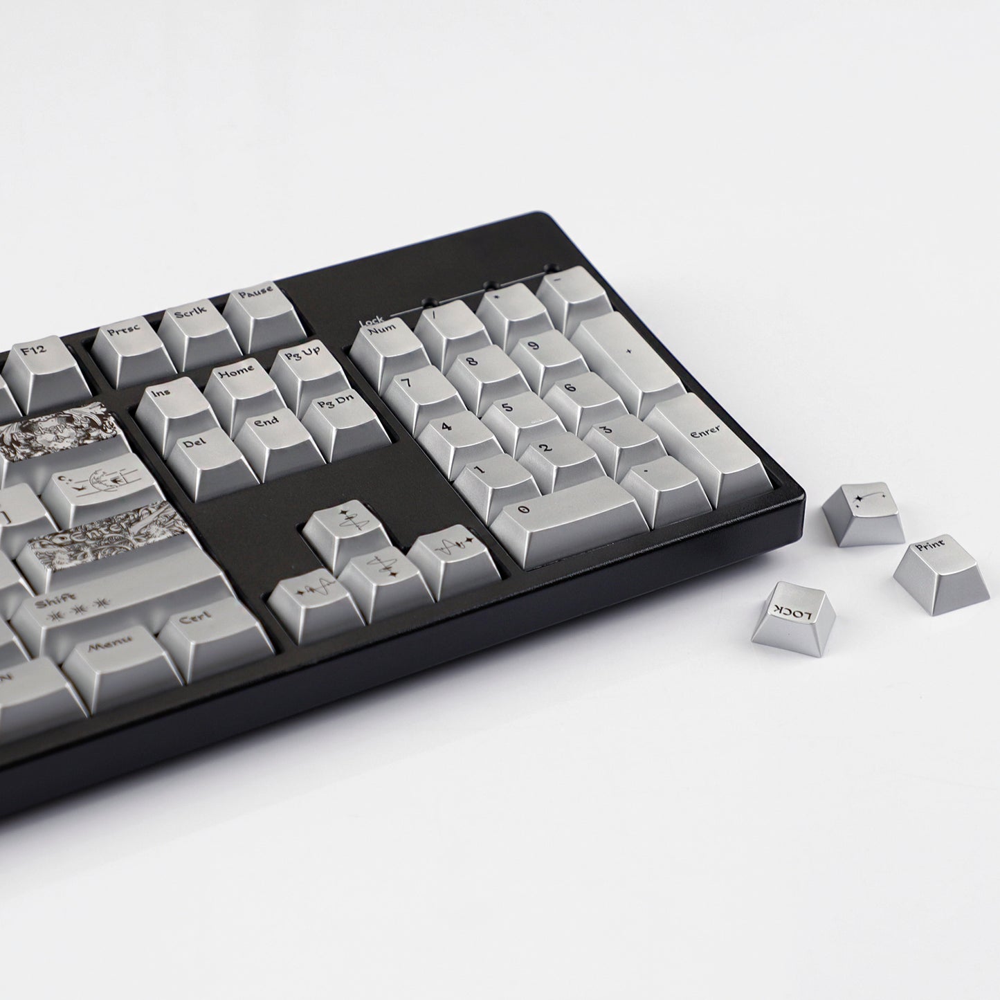 YMDK 128 Keys Silver Wing Style Metallic Paint Finish Cherry Profile PC Dye Sub Keycaps for 75/87/98/104/108 MX Mechanical Keyboard