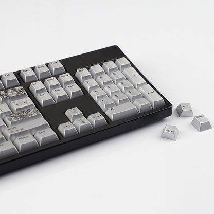 YMDK 128 Keys Silver Wing Style Metallic Paint Finish Cherry Profile PC Dye Sub Keycaps for 75/87/98/104/108 MX Mechanical Keyboard