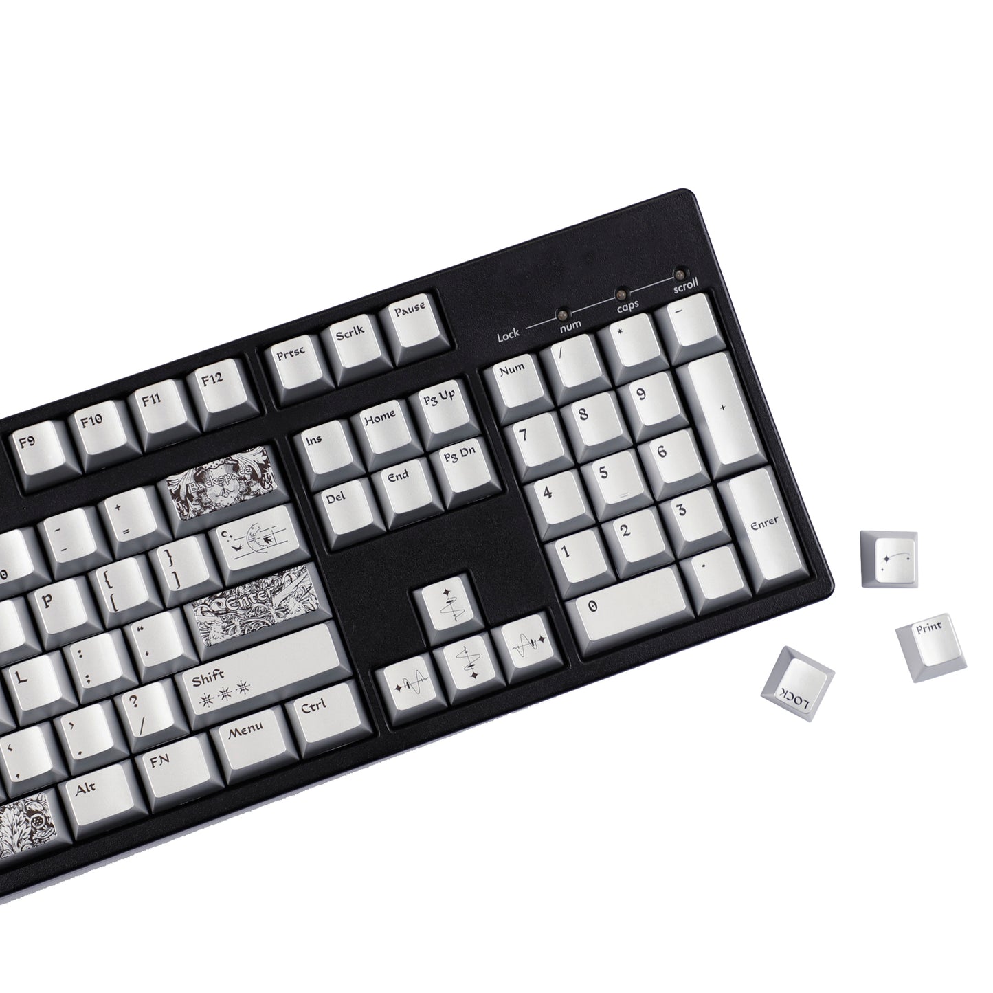 YMDK 128 Keys Silver Wing Style Metallic Paint Finish Cherry Profile PC Dye Sub Keycaps for 75/87/98/104/108 MX Mechanical Keyboard