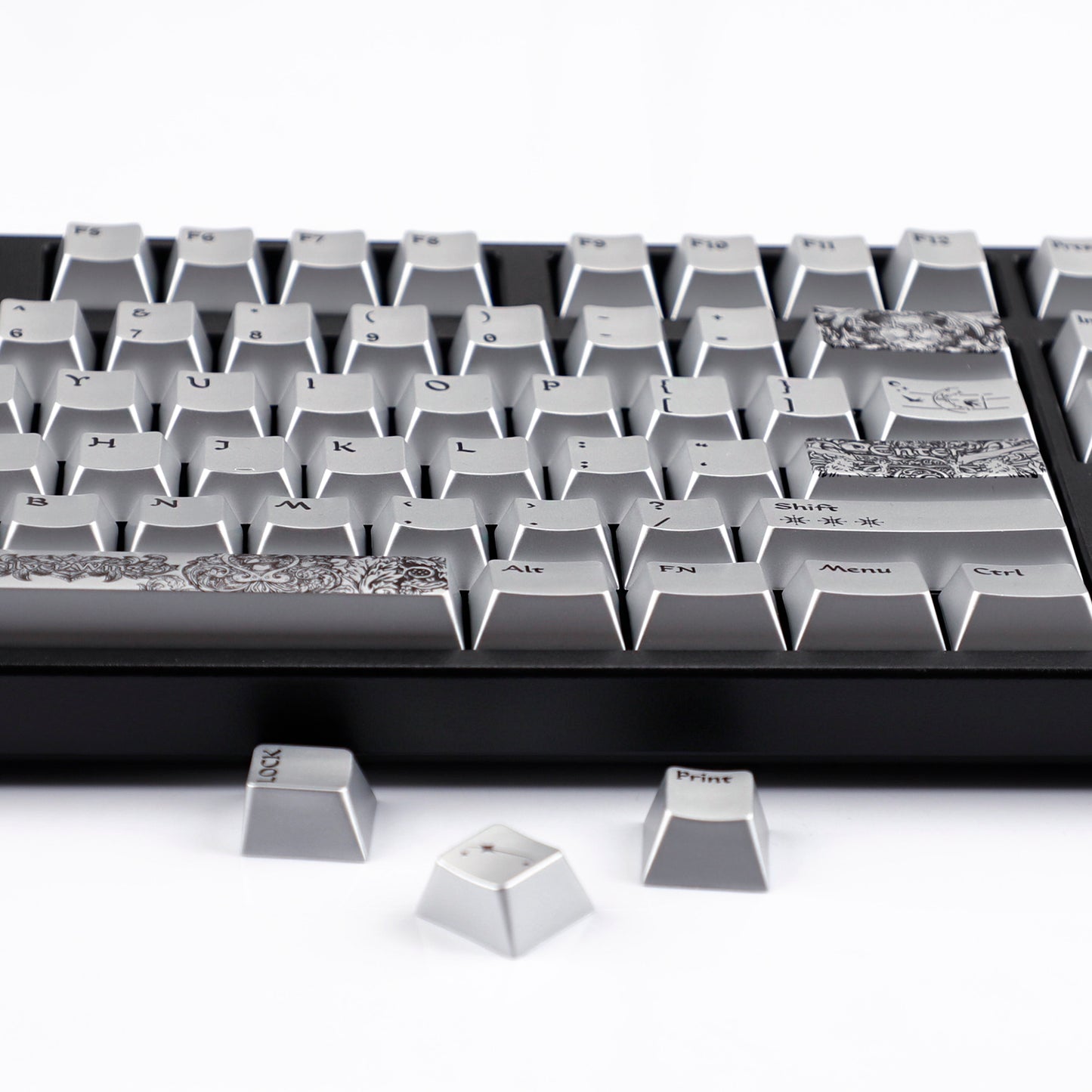 YMDK 128 Keys Silver Wing Style Metallic Paint Finish Cherry Profile PC Dye Sub Keycaps for 75/87/98/104/108 MX Mechanical Keyboard