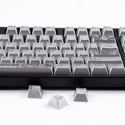 YMDK 128 Keys Silver Wing Style Metallic Paint Finish Cherry Profile PC Dye Sub Keycaps for 75/87/98/104/108 MX Mechanical Keyboard