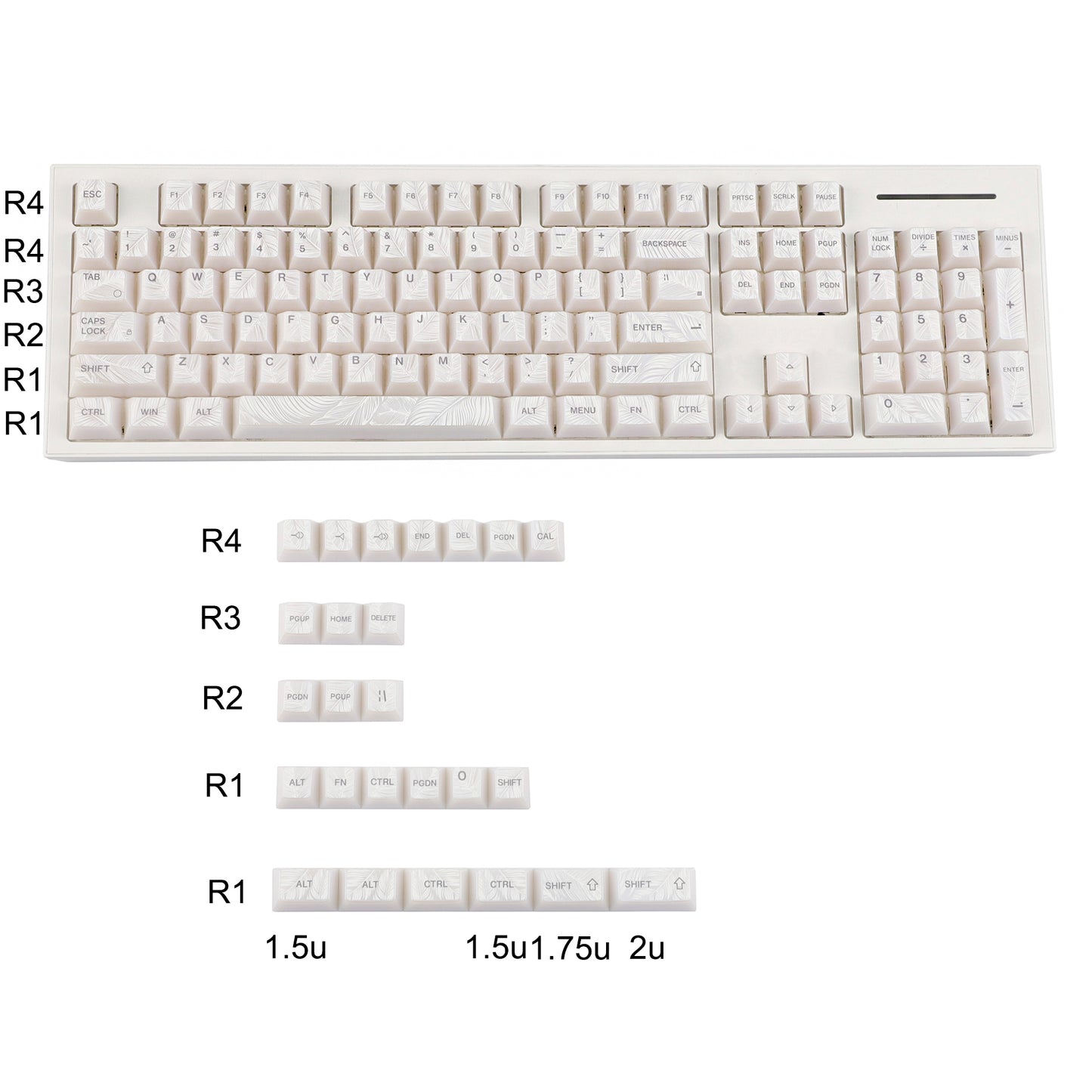 YMDK 129 Keys Sunny Feather Theme Pearlescent Cherry Profile ABS Top Print Keycaps for 61/84/87/104/108 MX Mechanical Keyboards