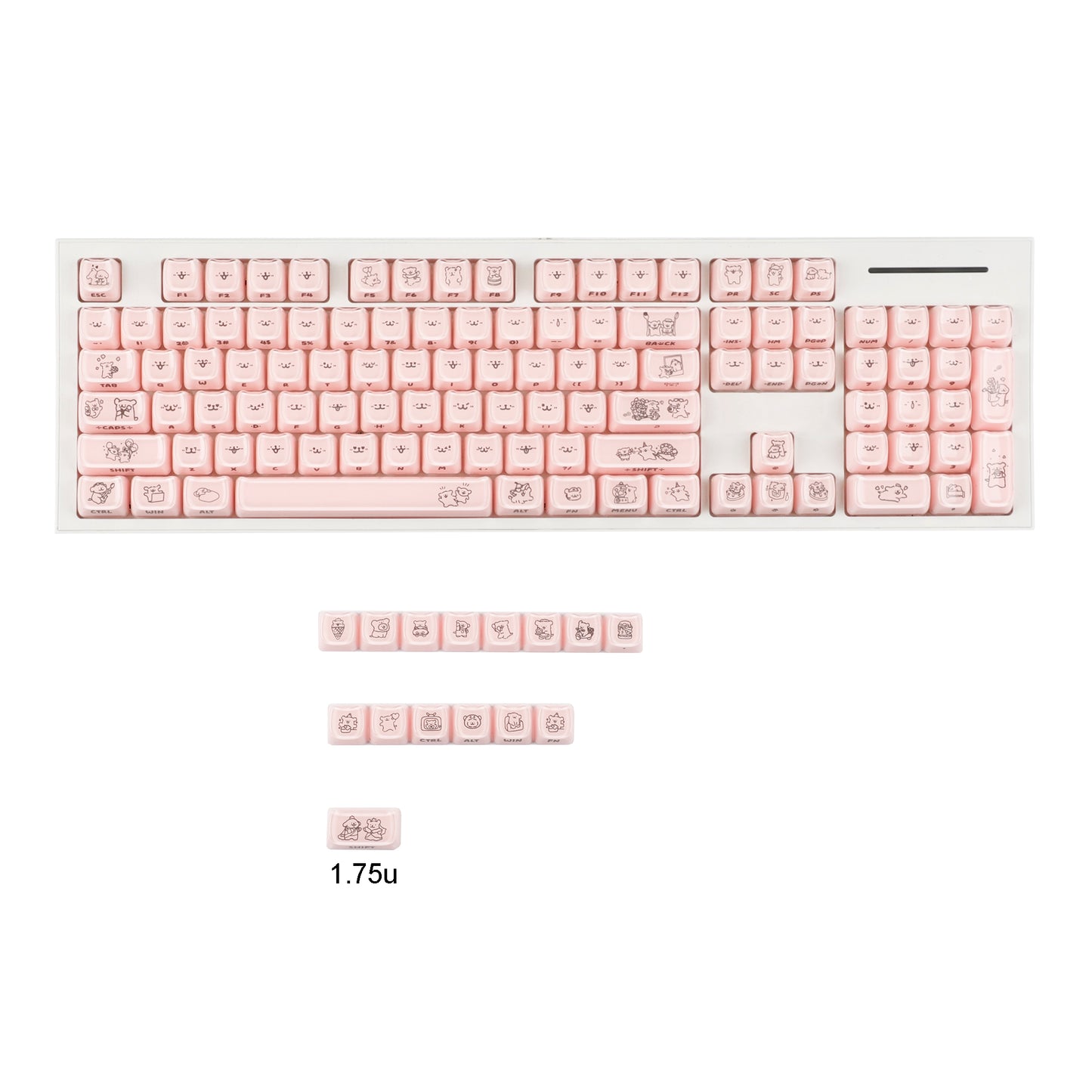 YMDK 119 Keys Cute Crystal Jelly MAO Profile Side Top Printed White Pink PC Keycaps for 61/68/87/98/104/108 MX Mechanical Keyboard