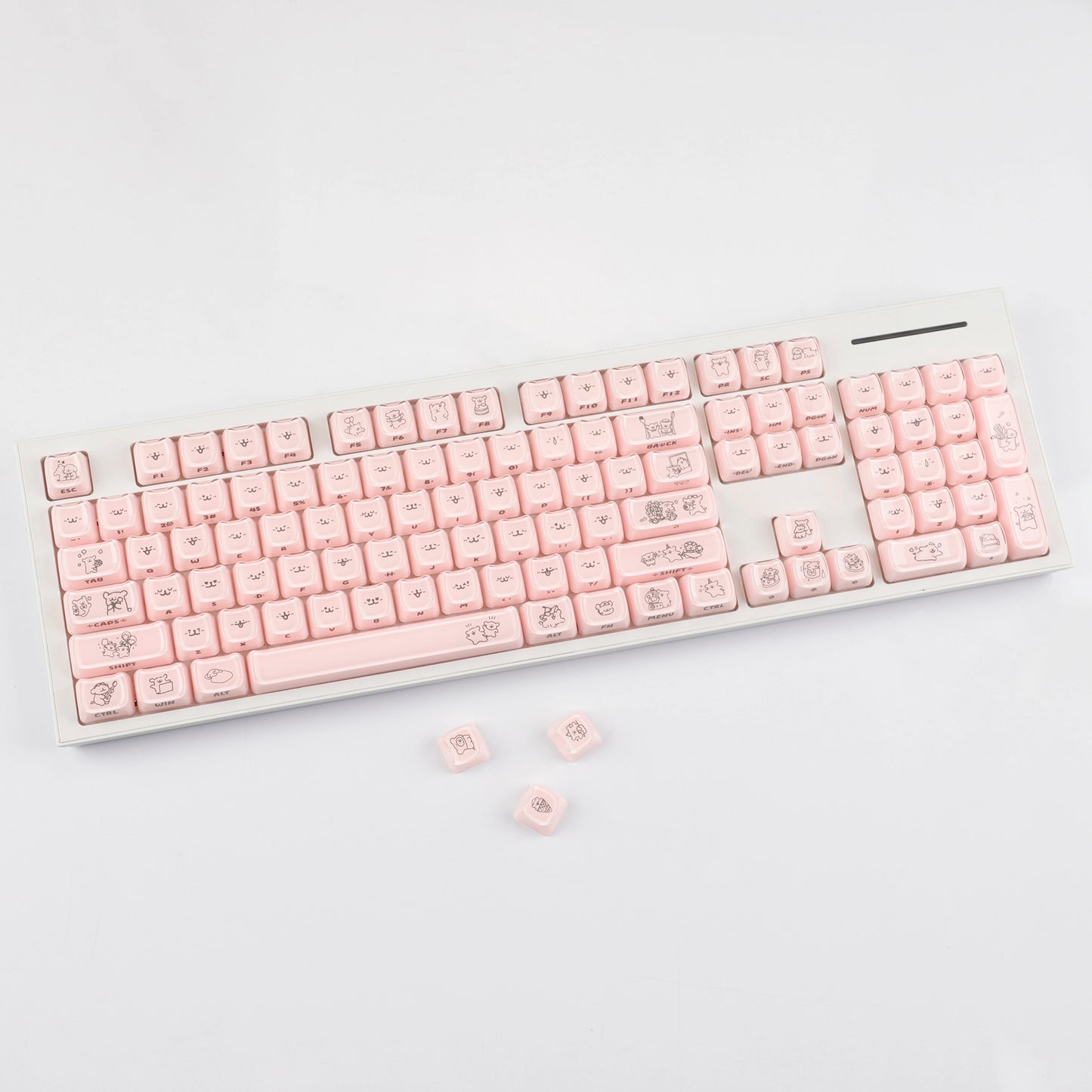 YMDK 119 Keys Cute Crystal Jelly MAO Profile Side Top Printed White Pink PC Keycaps for 61/68/87/98/104/108 MX Mechanical Keyboard