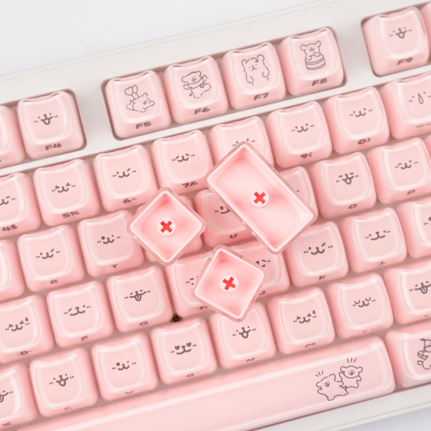 YMDK 119 Keys Cute Crystal Jelly MAO Profile Side Top Printed White Pink PC Keycaps for 61/68/87/98/104/108 MX Mechanical Keyboard