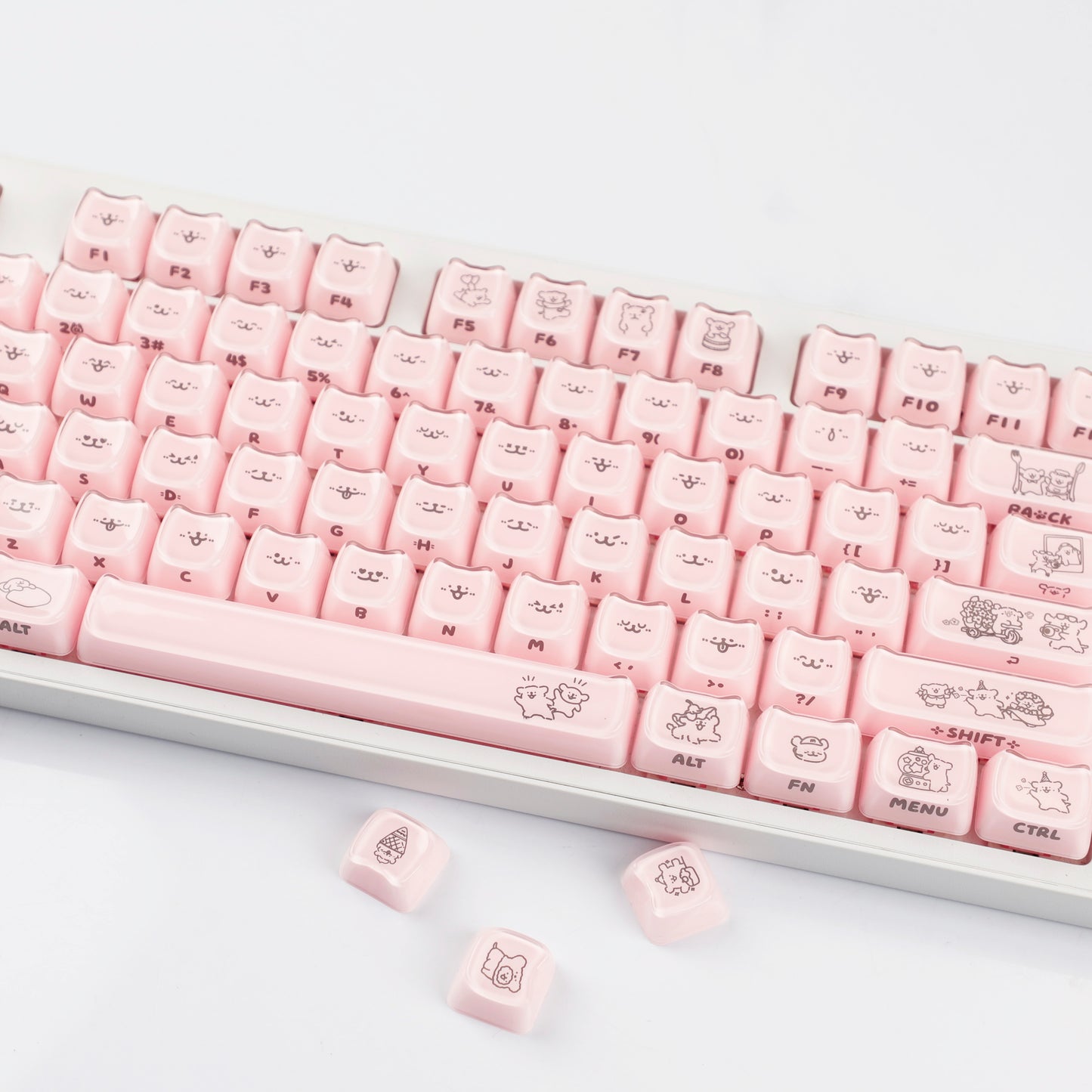 YMDK 119 Keys Cute Crystal Jelly MAO Profile Side Top Printed White Pink PC Keycaps for 61/68/87/98/104/108 MX Mechanical Keyboard