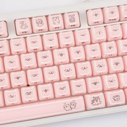 YMDK 119 Keys Cute Crystal Jelly MAO Profile Side Top Printed White Pink PC Keycaps for 61/68/87/98/104/108 MX Mechanical Keyboard