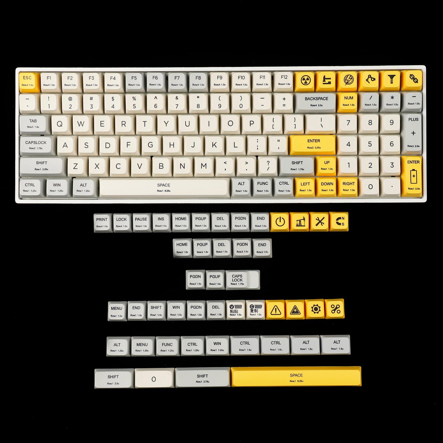 YMDK Industry Yellow 164 Keycaps(Dye Sub MDA Profile 1.55mmg)