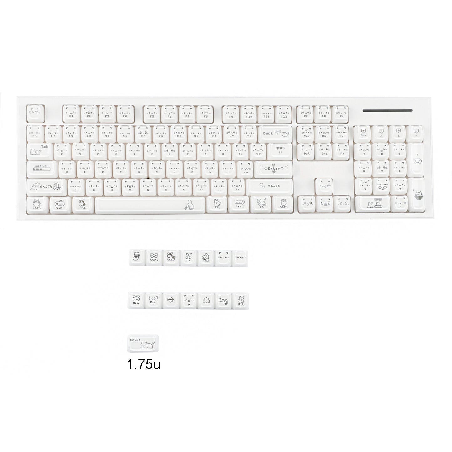 YMDK 119 Keys Cute Crystal Jelly MAO Profile Side Top Printed White Pink PC Keycaps for 61/68/87/98/104/108 MX Mechanical Keyboard