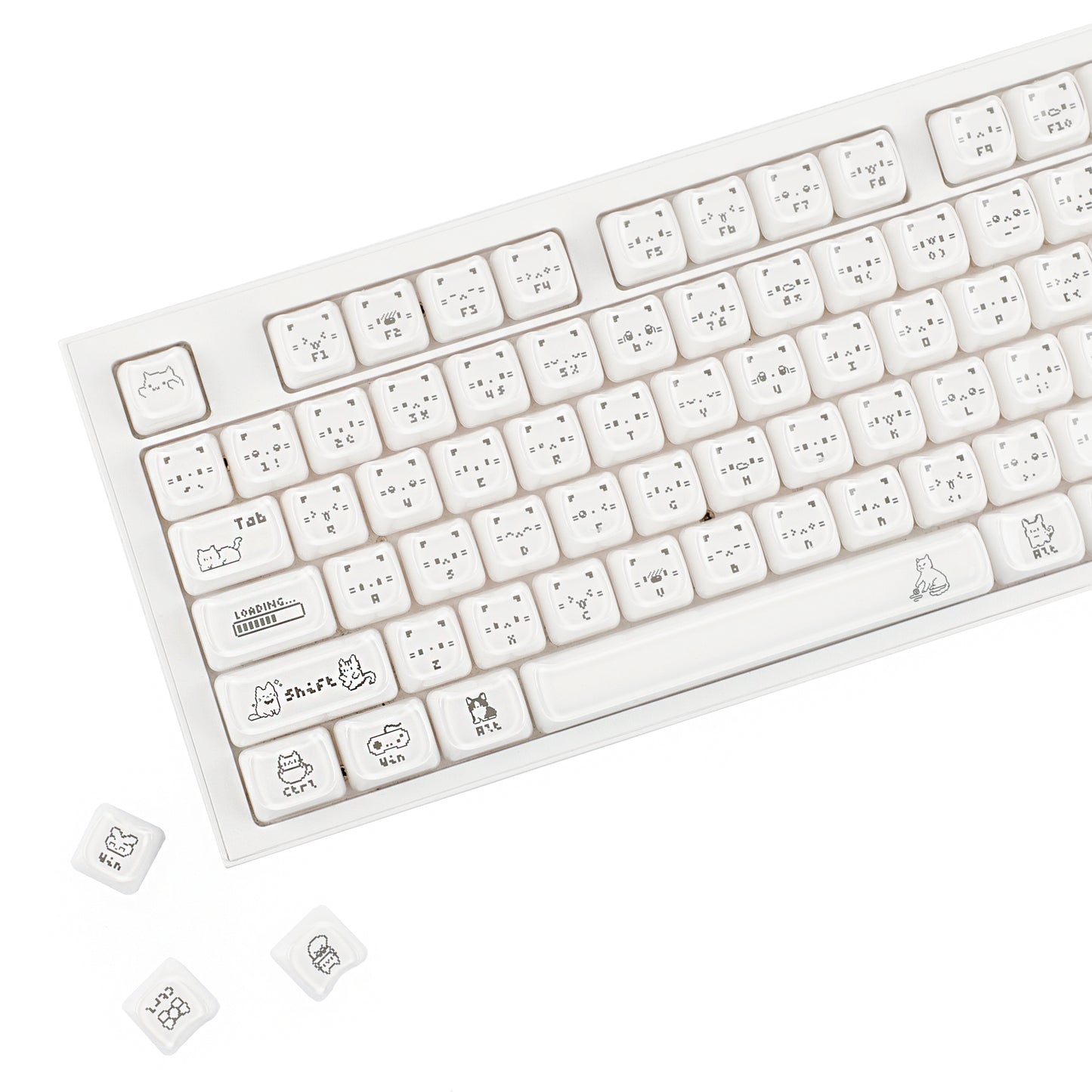 YMDK 119 Keys Cute Crystal Jelly MAO Profile Side Top Printed White Pink PC Keycaps for 61/68/87/98/104/108 MX Mechanical Keyboard