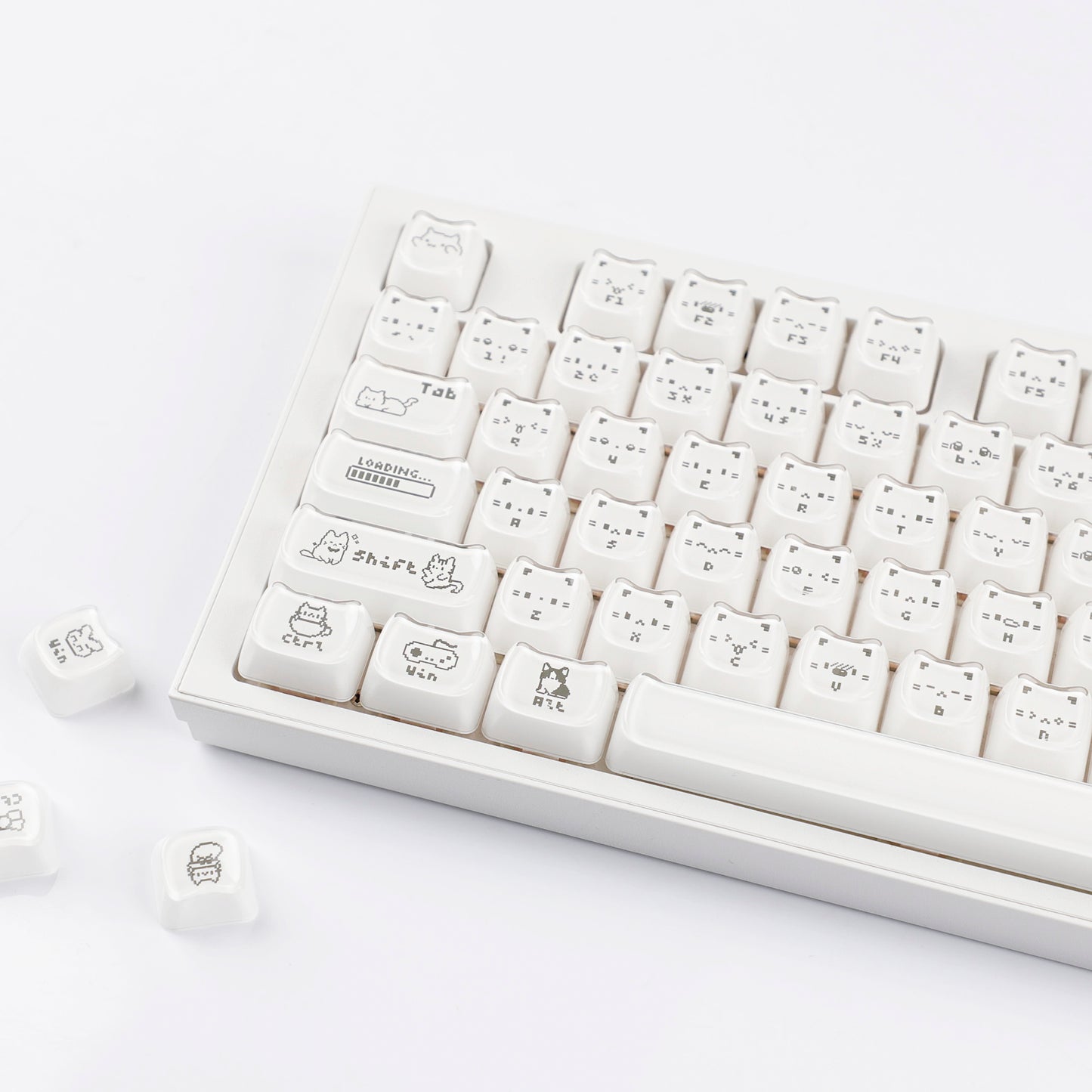 YMDK 119 Keys Cute Crystal Jelly MAO Profile Side Top Printed White Pink PC Keycaps for 61/68/87/98/104/108 MX Mechanical Keyboard