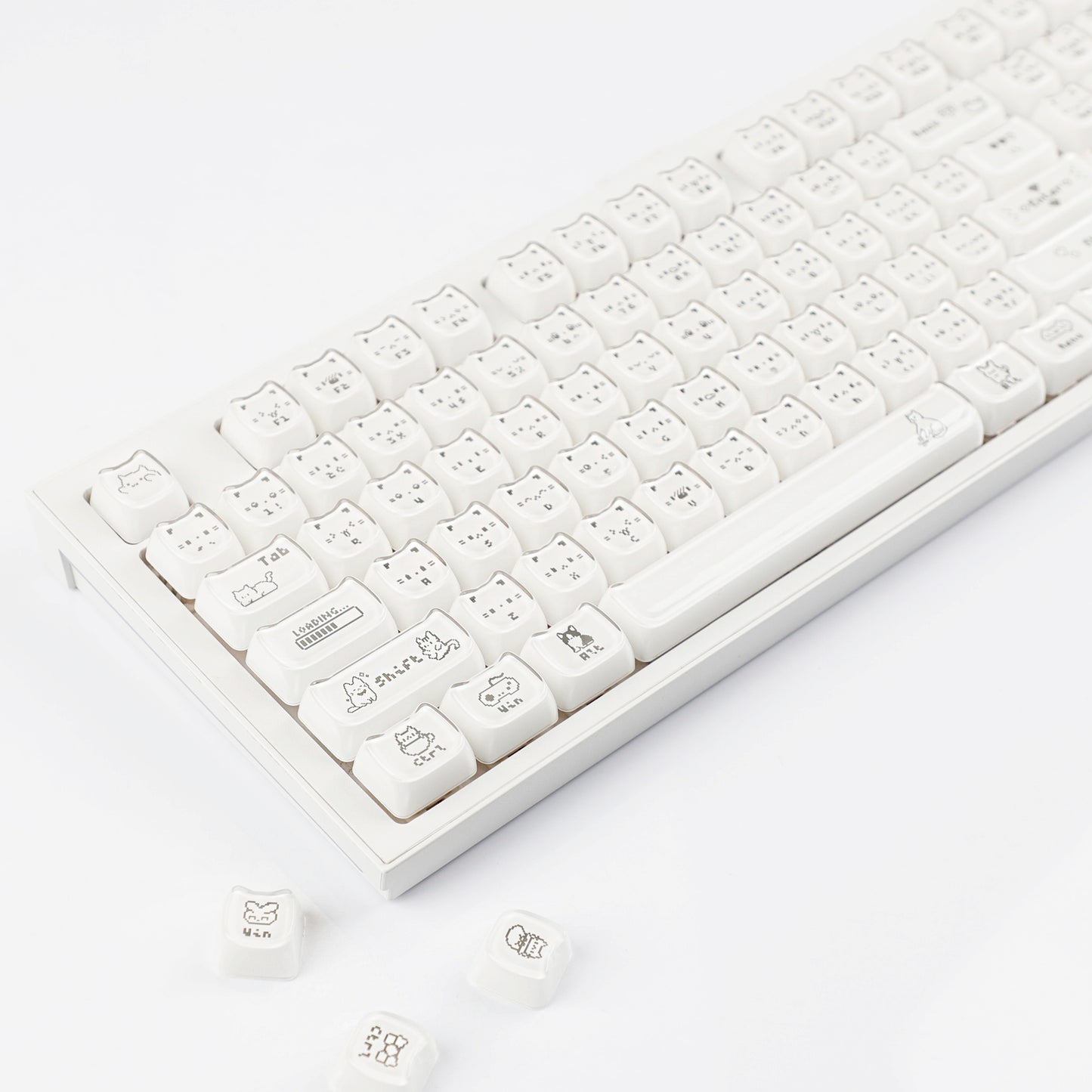 YMDK 119 Keys Cute Crystal Jelly MAO Profile Side Top Printed White Pink PC Keycaps for 61/68/87/98/104/108 MX Mechanical Keyboard