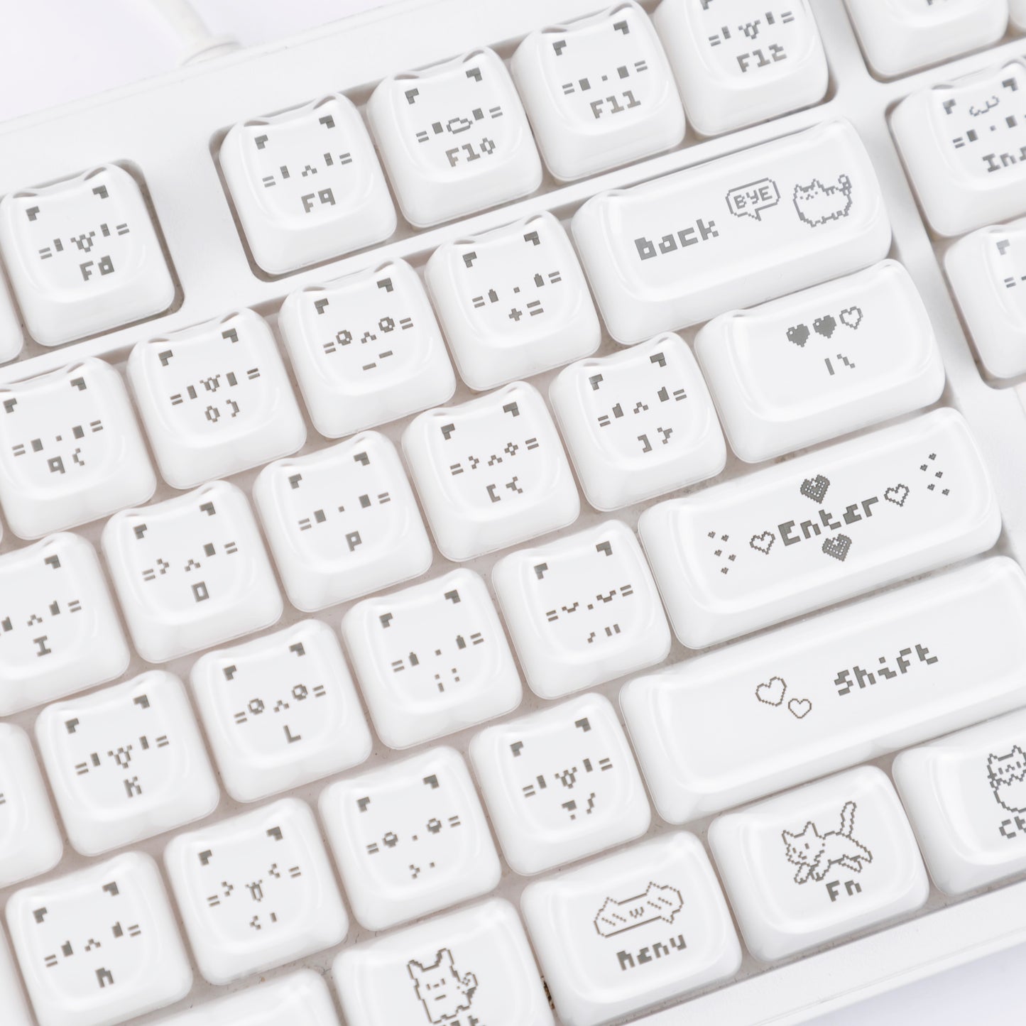 YMDK 119 Keys Cute Crystal Jelly MAO Profile Side Top Printed White Pink PC Keycaps for 61/68/87/98/104/108 MX Mechanical Keyboard