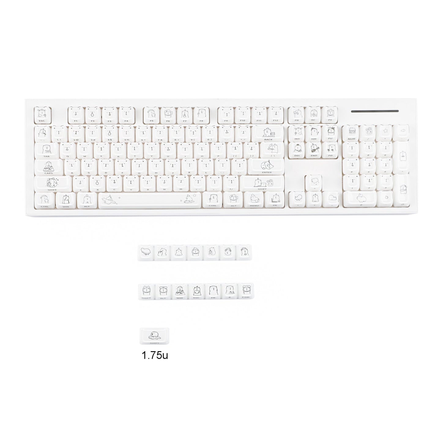 YMDK 119 Keys Cute Crystal Jelly MAO Profile Side Top Printed White Pink PC Keycaps for 61/68/87/98/104/108 MX Mechanical Keyboard