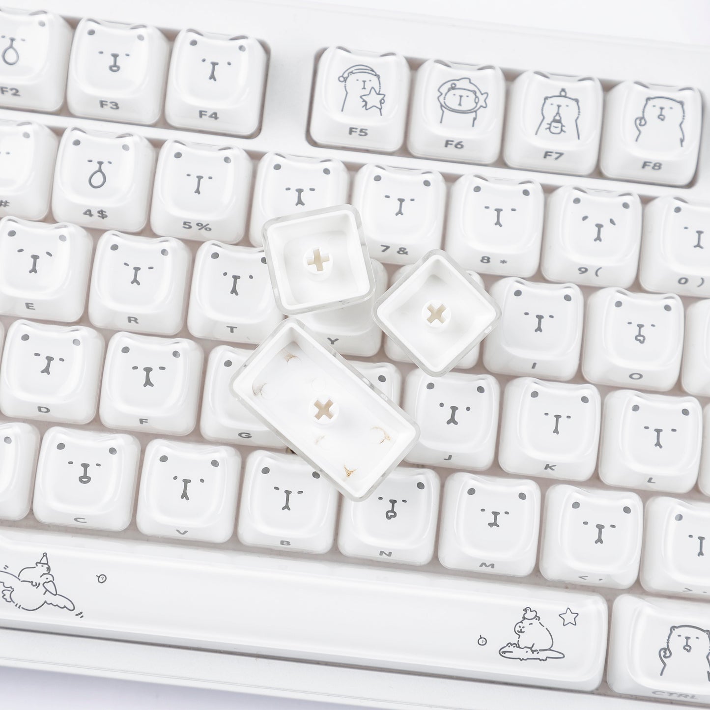 YMDK 119 Keys Cute Crystal Jelly MAO Profile Side Top Printed White Pink PC Keycaps for 61/68/87/98/104/108 MX Mechanical Keyboard