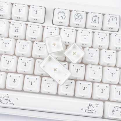 YMDK 119 Keys Cute Crystal Jelly MAO Profile Side Top Printed White Pink PC Keycaps for 61/68/87/98/104/108 MX Mechanical Keyboard