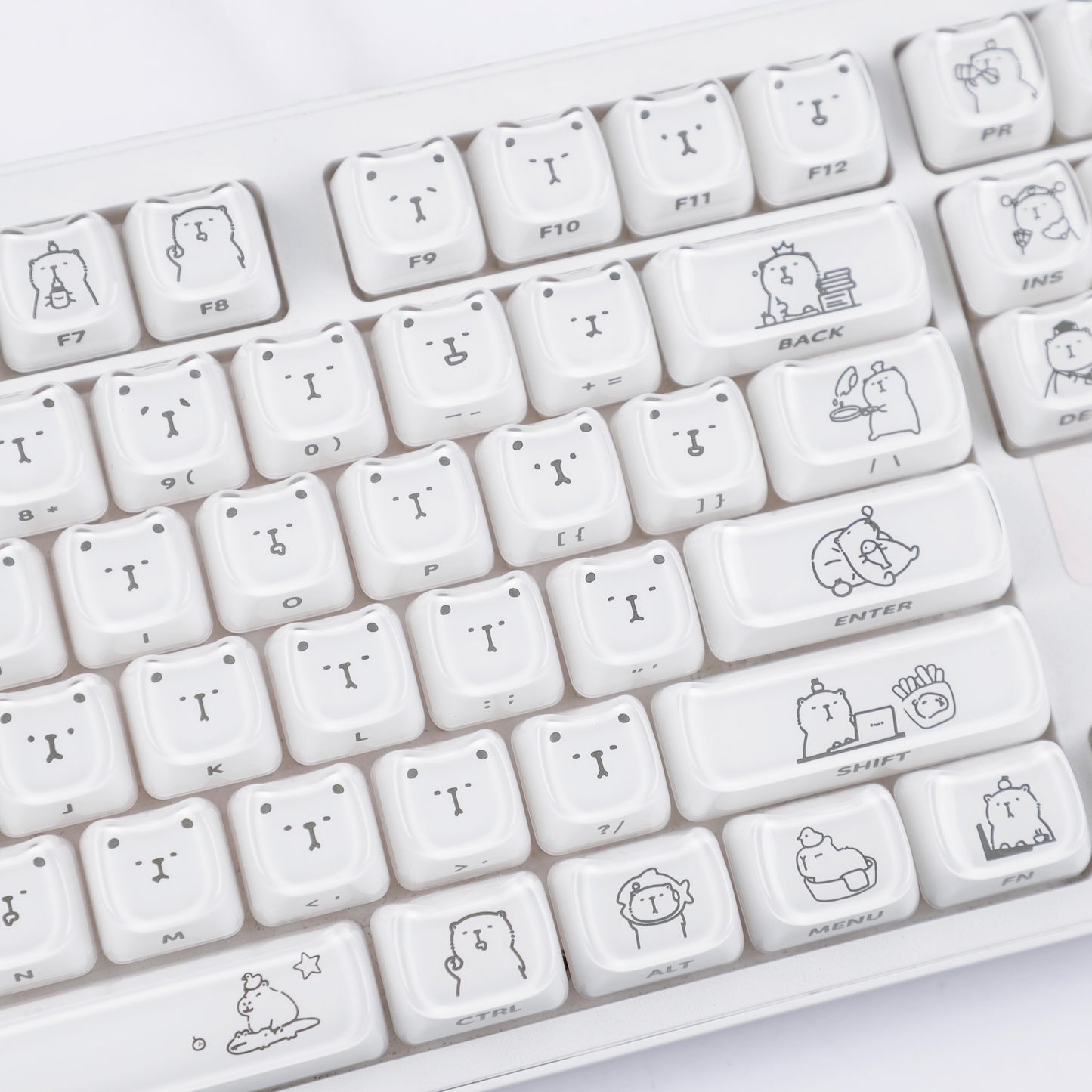 YMDK 119 Keys Cute Crystal Jelly MAO Profile Side Top Printed White Pink PC Keycaps for 61/68/87/98/104/108 MX Mechanical Keyboard