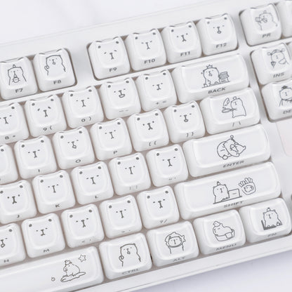 YMDK 119 Keys Cute Crystal Jelly MAO Profile Side Top Printed White Pink PC Keycaps for 61/68/87/98/104/108 MX Mechanical Keyboard