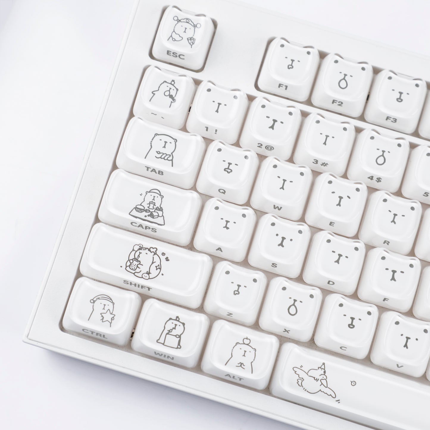 YMDK 119 Keys Cute Crystal Jelly MAO Profile Side Top Printed White Pink PC Keycaps for 61/68/87/98/104/108 MX Mechanical Keyboard