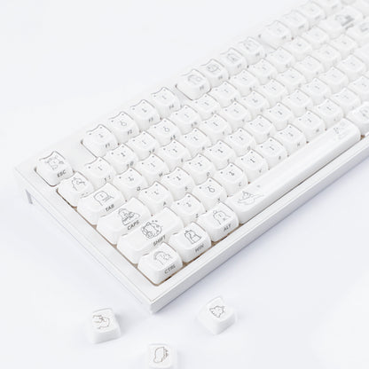 YMDK 119 Keys Cute Crystal Jelly MAO Profile Side Top Printed White Pink PC Keycaps for 61/68/87/98/104/108 MX Mechanical Keyboard