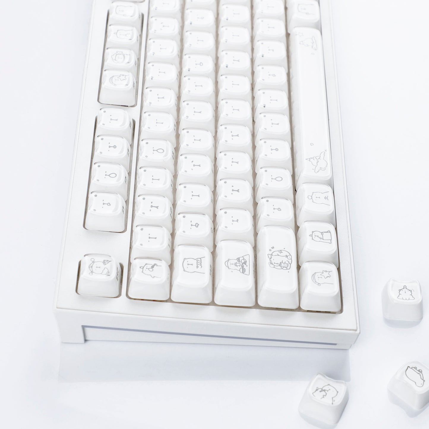 YMDK 119 Keys Cute Crystal Jelly MAO Profile Side Top Printed White Pink PC Keycaps for 61/68/87/98/104/108 MX Mechanical Keyboard
