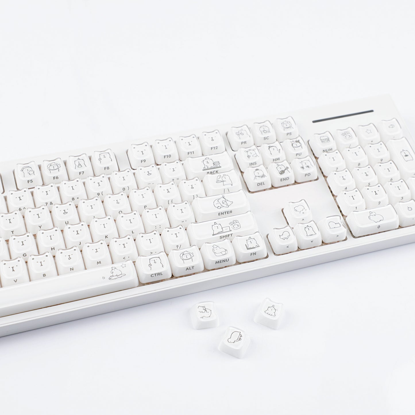 YMDK 119 Keys Cute Crystal Jelly MAO Profile Side Top Printed White Pink PC Keycaps for 61/68/87/98/104/108 MX Mechanical Keyboard