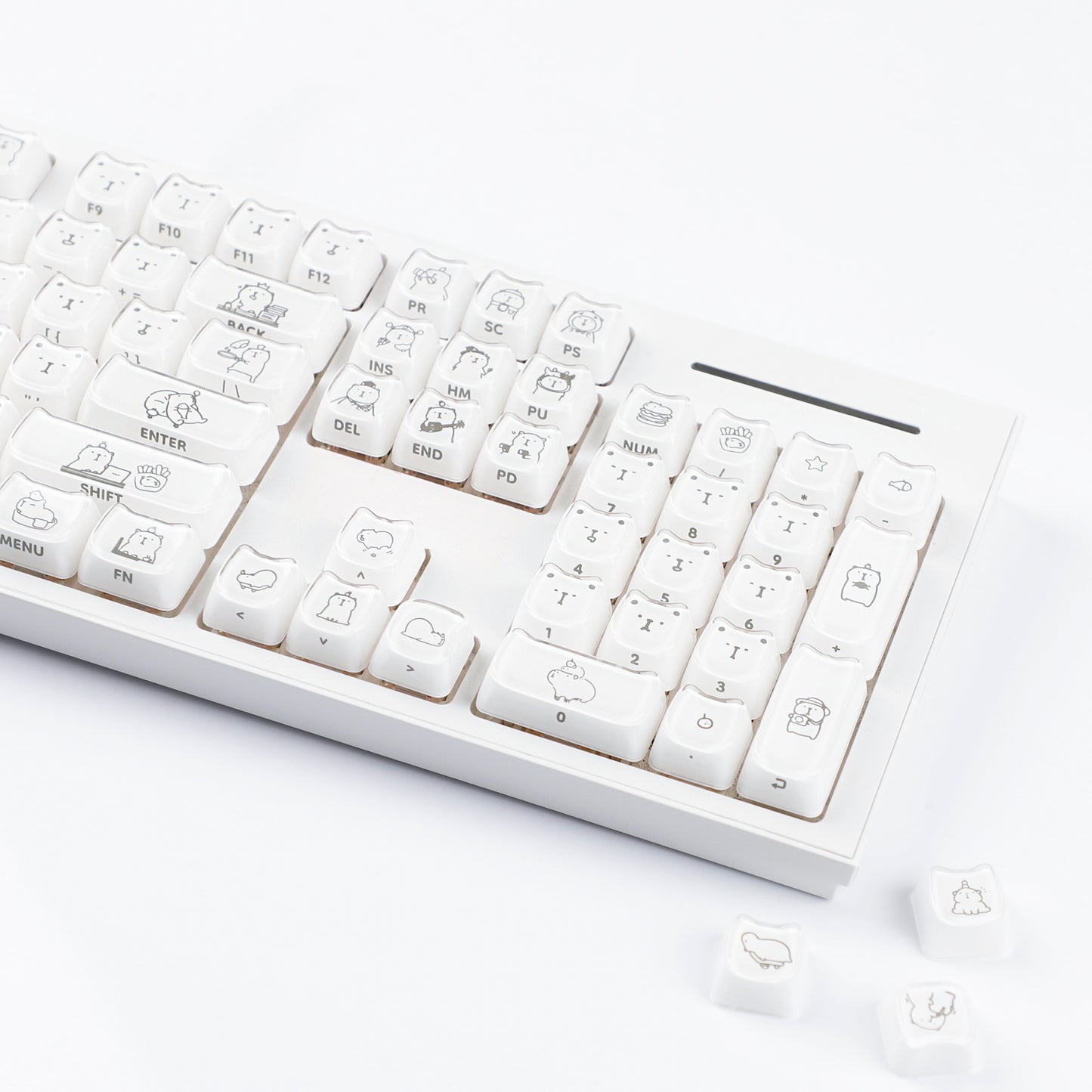 YMDK 119 Keys Cute Crystal Jelly MAO Profile Side Top Printed White Pink PC Keycaps for 61/68/87/98/104/108 MX Mechanical Keyboard