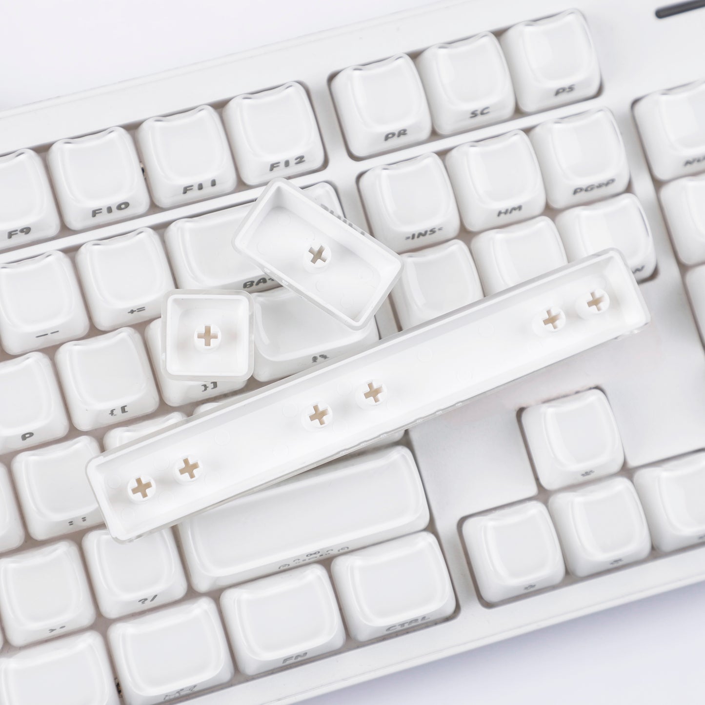 YMDK 119 Keys Cute Crystal Jelly MAO Profile Side Top Printed White Pink PC Keycaps for 61/68/87/98/104/108 MX Mechanical Keyboard