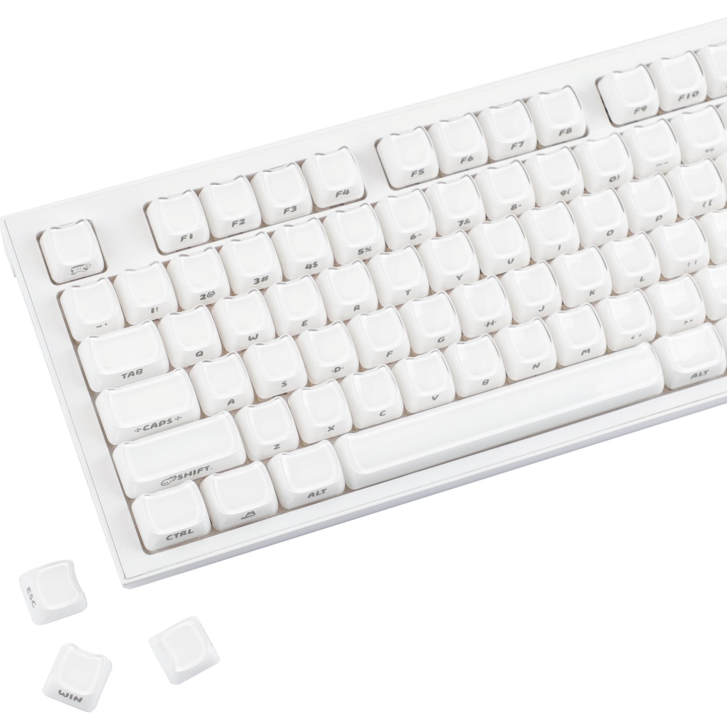 YMDK 119 Keys Cute Crystal Jelly MAO Profile Side Top Printed White Pink PC Keycaps for 61/68/87/98/104/108 MX Mechanical Keyboard