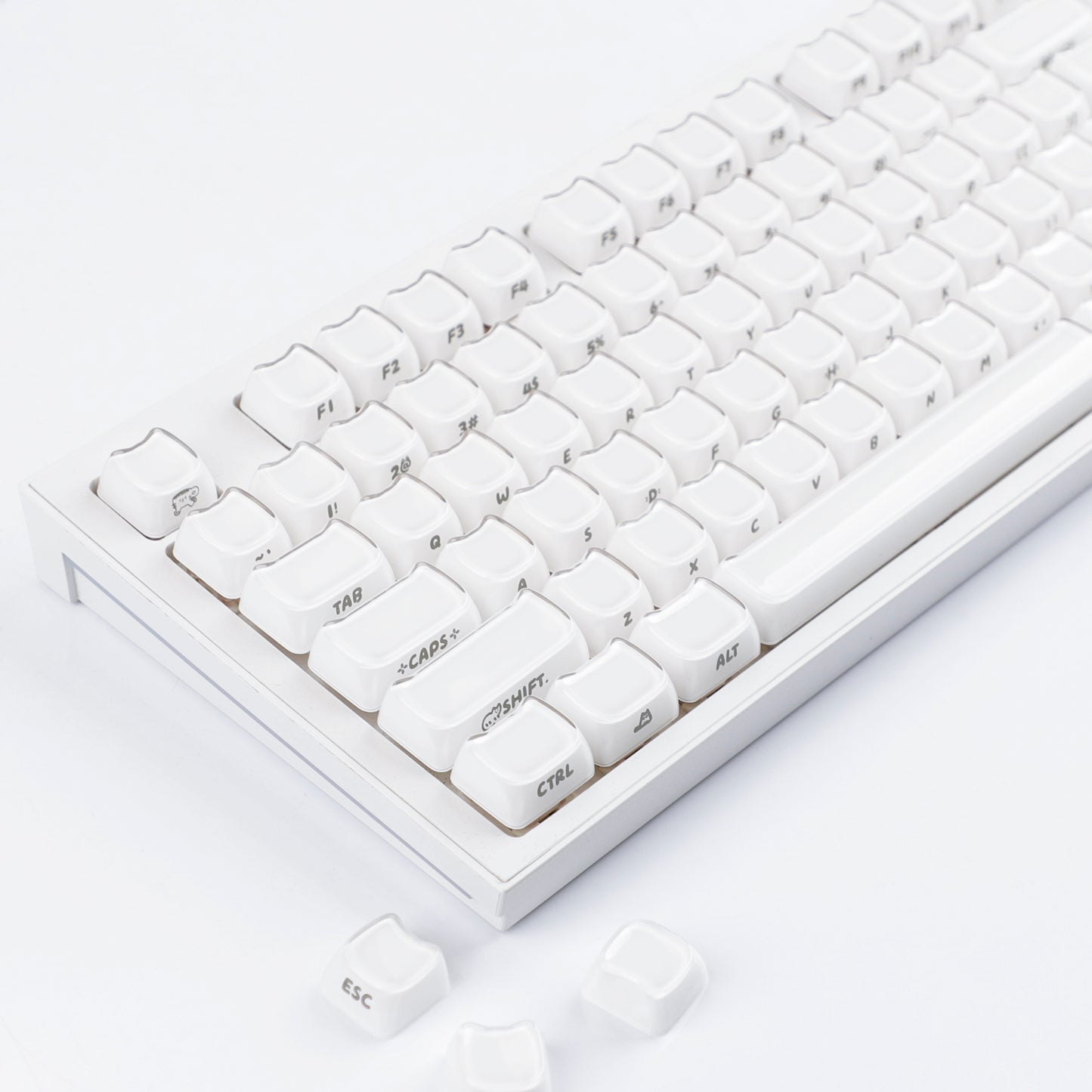 YMDK 119 Keys Cute Crystal Jelly MAO Profile Side Top Printed White Pink PC Keycaps for 61/68/87/98/104/108 MX Mechanical Keyboard