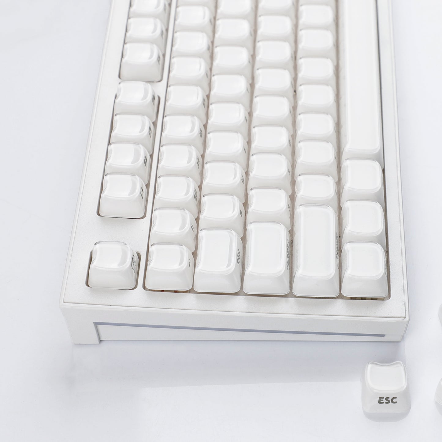 YMDK 119 Keys Cute Crystal Jelly MAO Profile Side Top Printed White Pink PC Keycaps for 61/68/87/98/104/108 MX Mechanical Keyboard