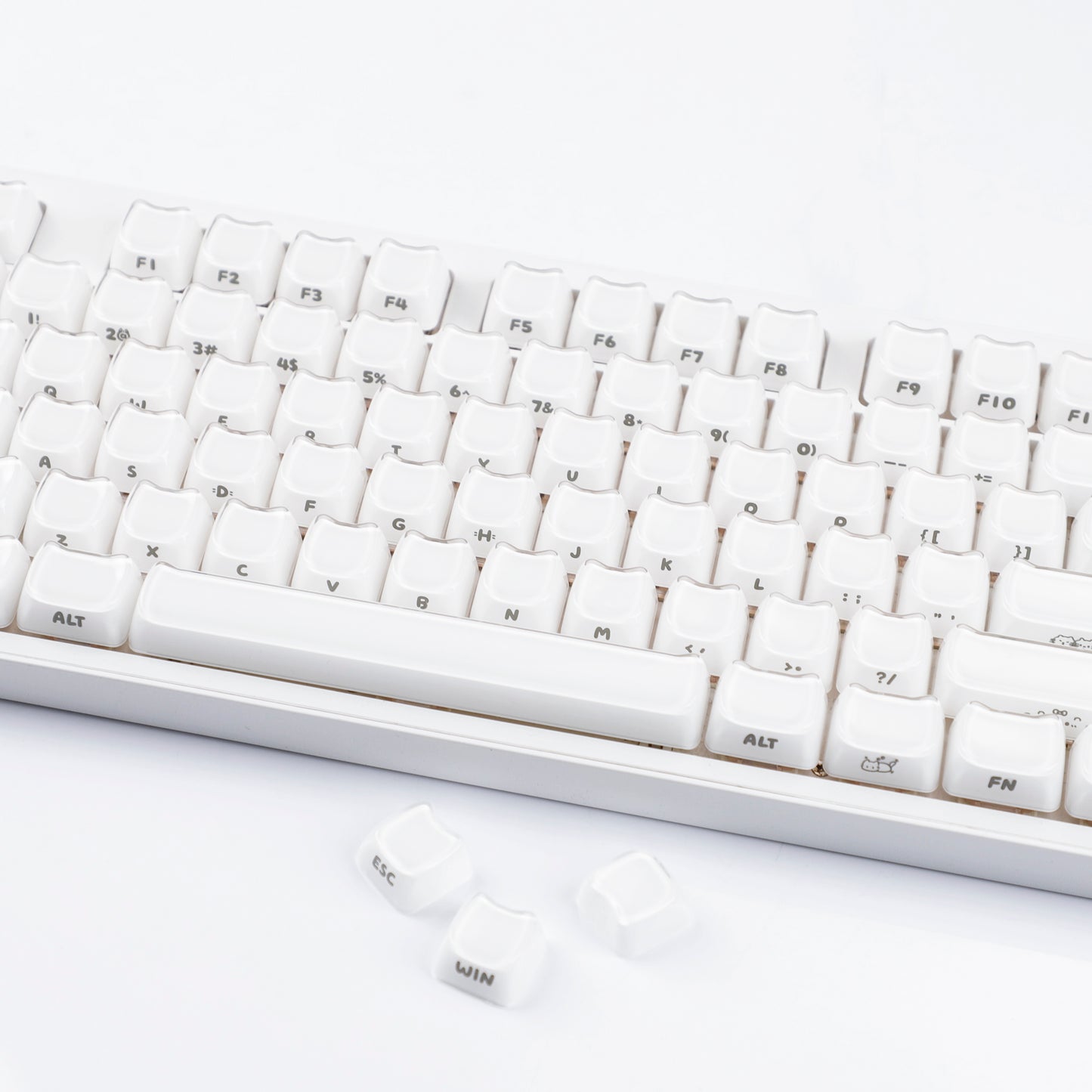 YMDK 119 Keys Cute Crystal Jelly MAO Profile Side Top Printed White Pink PC Keycaps for 61/68/87/98/104/108 MX Mechanical Keyboard