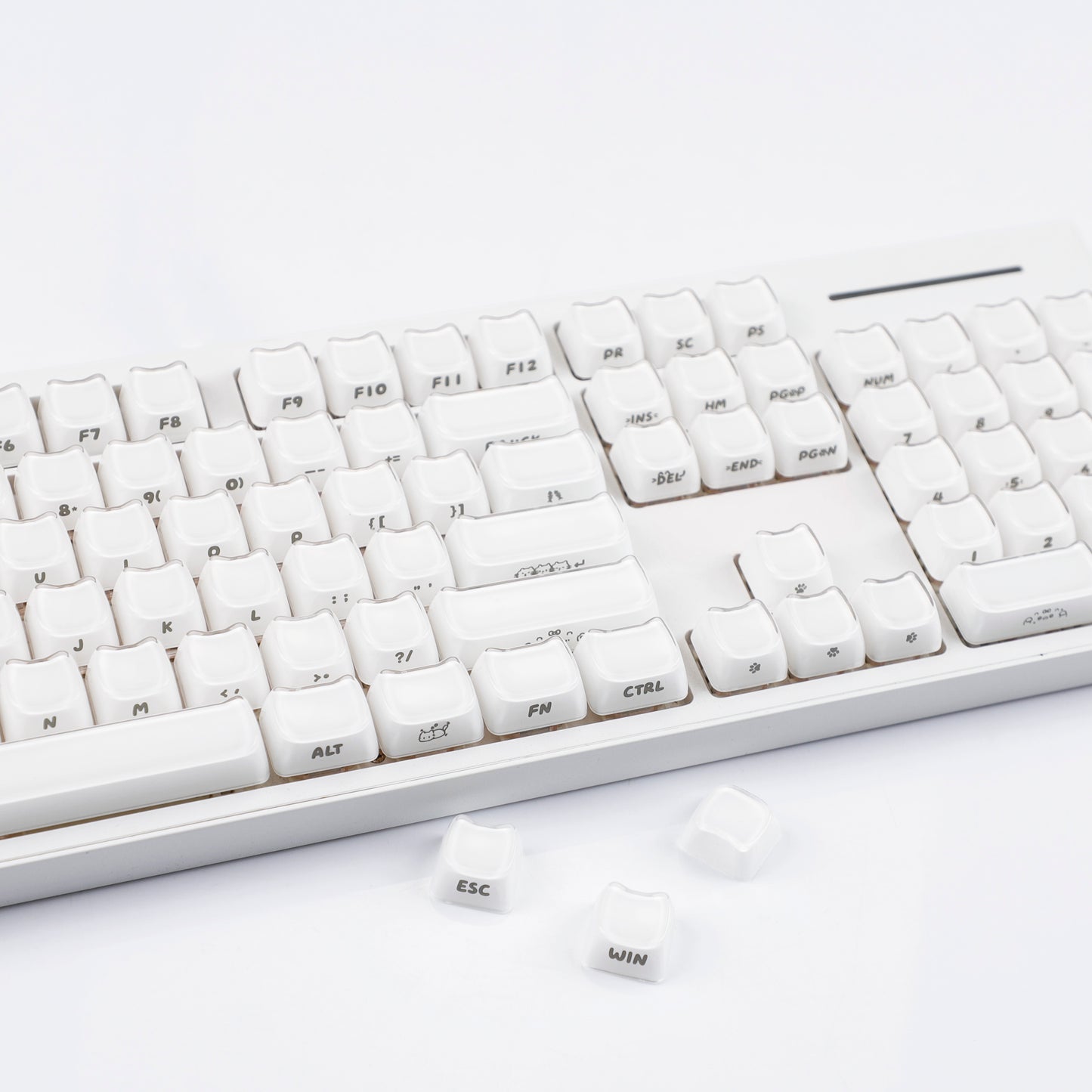 YMDK 119 Keys Cute Crystal Jelly MAO Profile Side Top Printed White Pink PC Keycaps for 61/68/87/98/104/108 MX Mechanical Keyboard