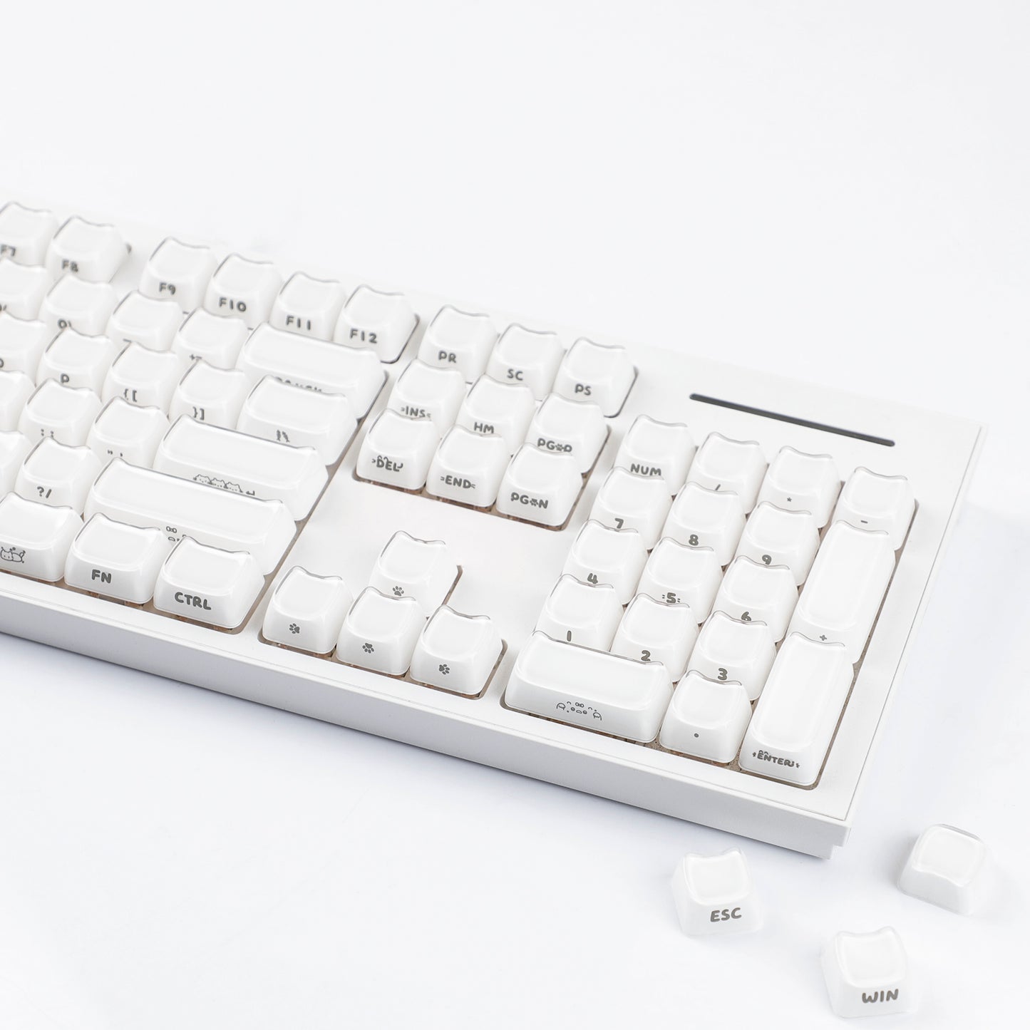 YMDK 119 Keys Cute Crystal Jelly MAO Profile Side Top Printed White Pink PC Keycaps for 61/68/87/98/104/108 MX Mechanical Keyboard