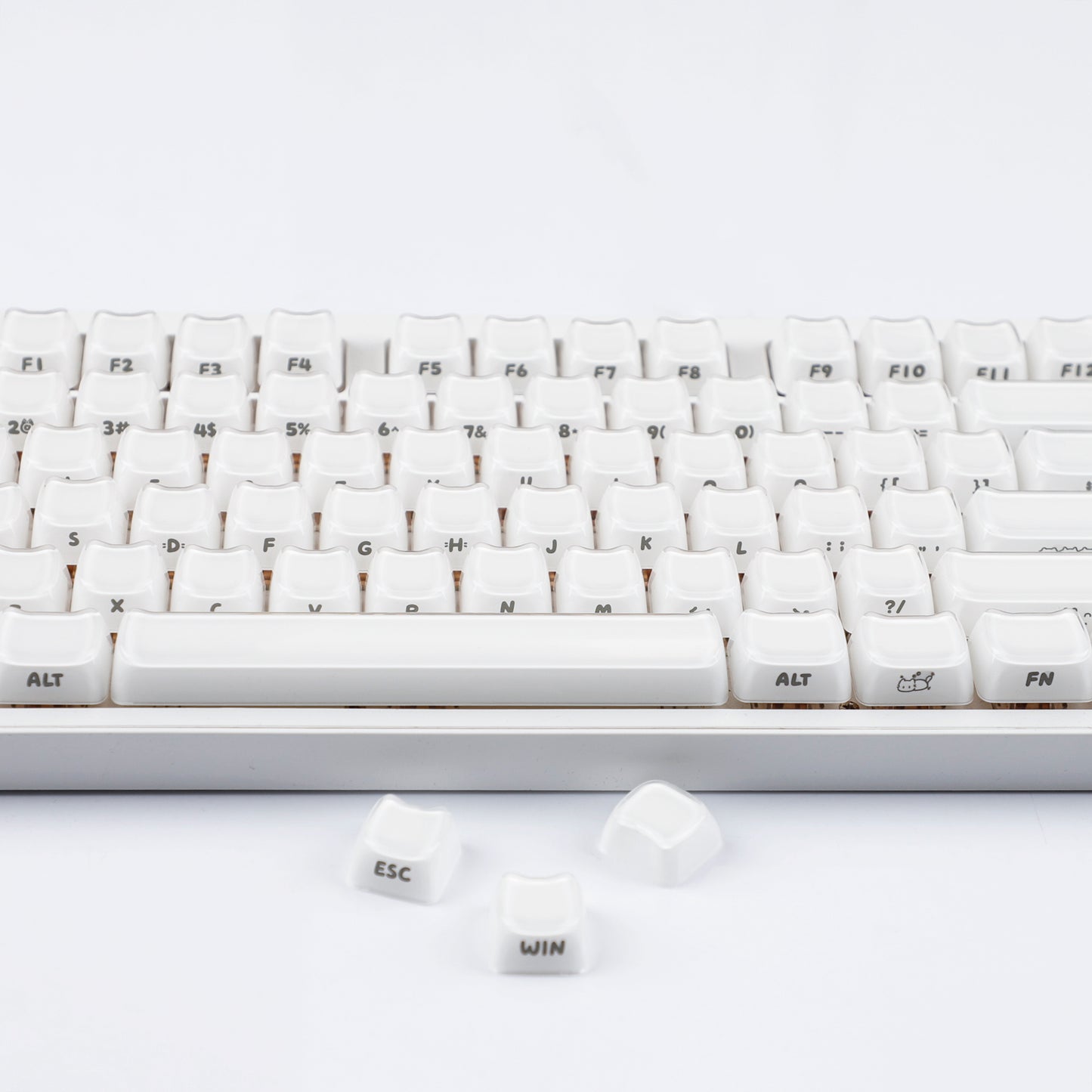 YMDK 119 Keys Cute Crystal Jelly MAO Profile Side Top Printed White Pink PC Keycaps for 61/68/87/98/104/108 MX Mechanical Keyboard