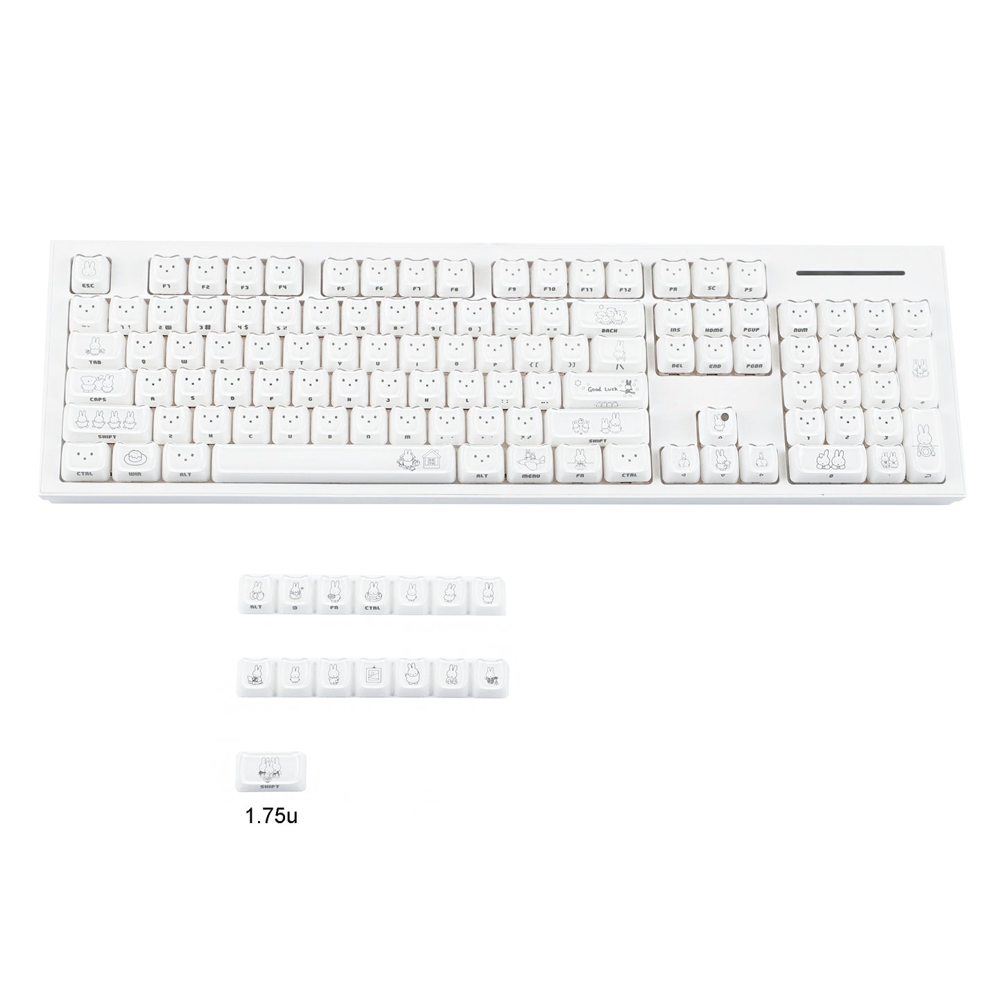 YMDK 119 Keys Cute Crystal Jelly MAO Profile Side Top Printed White Pink PC Keycaps for 61/68/87/98/104/108 MX Mechanical Keyboard