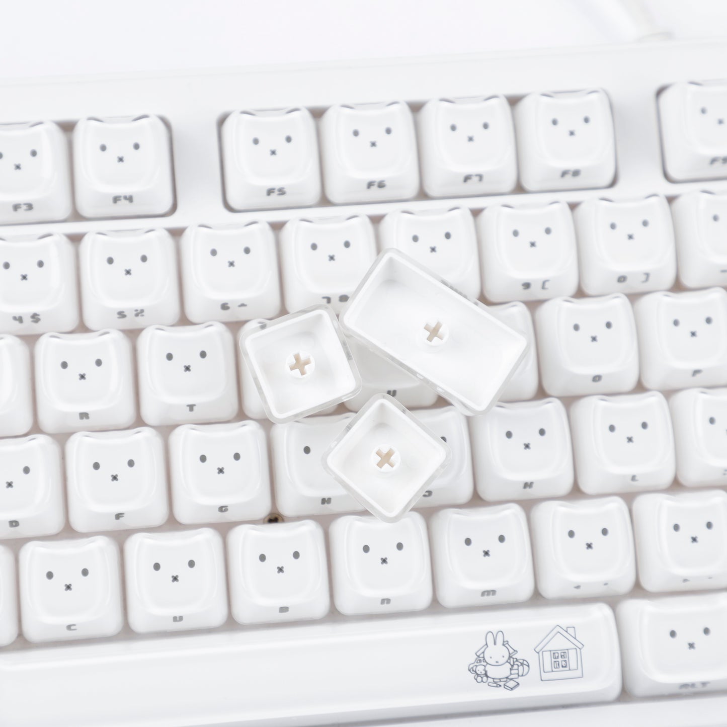 YMDK 119 Keys Cute Crystal Jelly MAO Profile Side Top Printed White Pink PC Keycaps for 61/68/87/98/104/108 MX Mechanical Keyboard