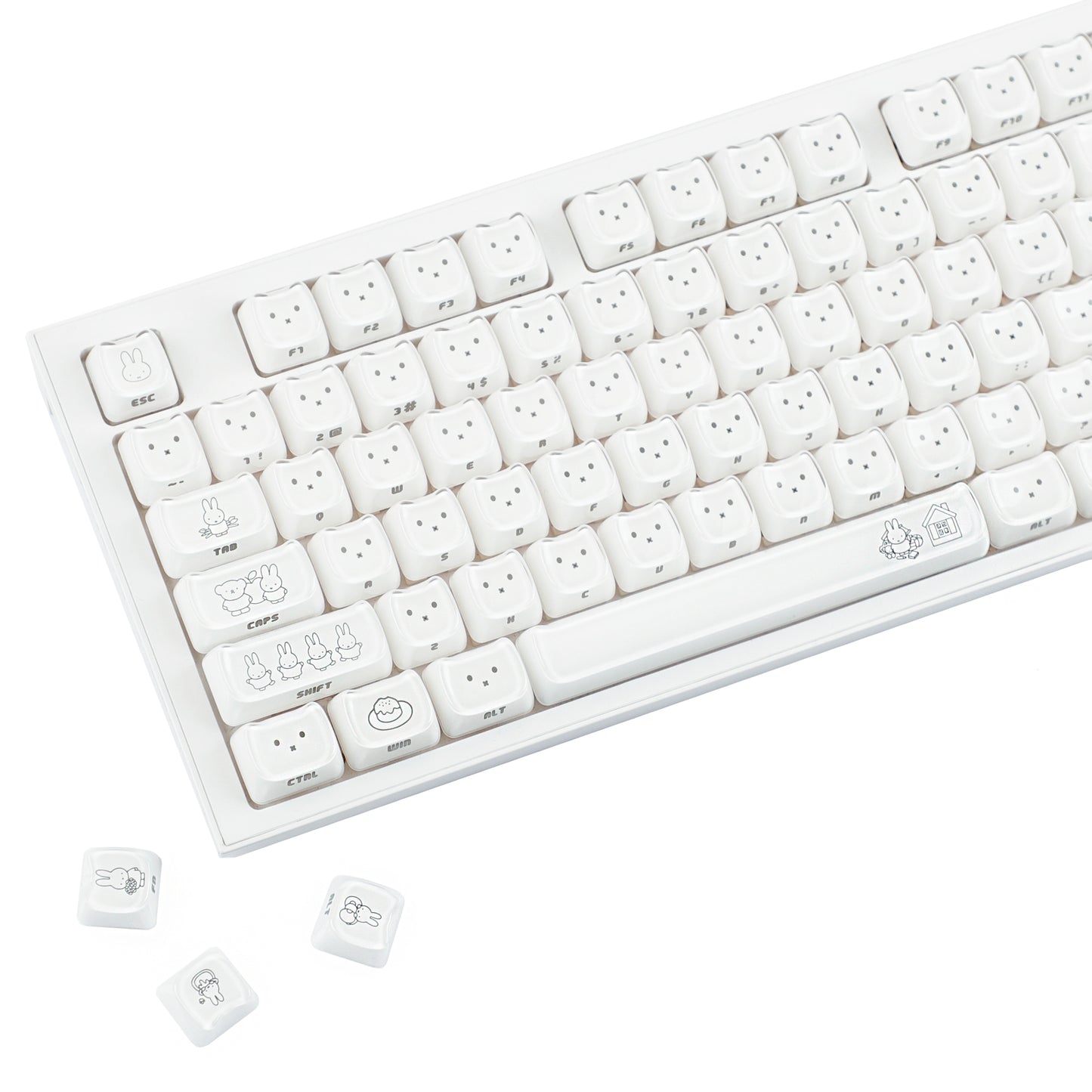 YMDK 119 Keys Cute Crystal Jelly MAO Profile Side Top Printed White Pink PC Keycaps for 61/68/87/98/104/108 MX Mechanical Keyboard
