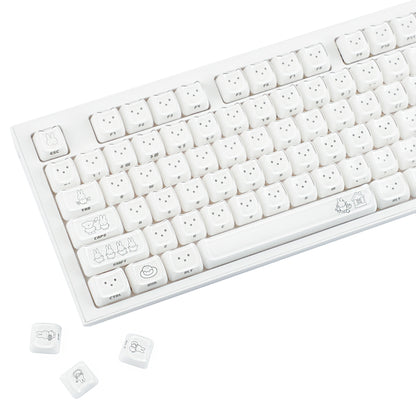 YMDK 119 Keys Cute Crystal Jelly MAO Profile Side Top Printed White Pink PC Keycaps for 61/68/87/98/104/108 MX Mechanical Keyboard