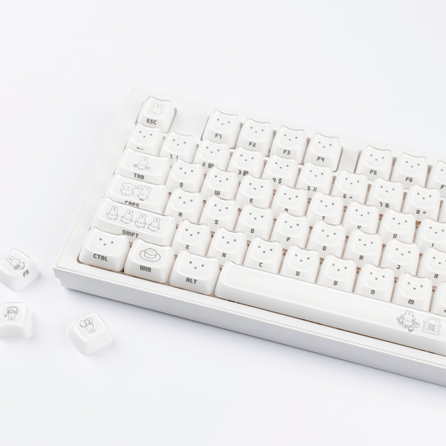YMDK 119 Keys Cute Crystal Jelly MAO Profile Side Top Printed White Pink PC Keycaps for 61/68/87/98/104/108 MX Mechanical Keyboard