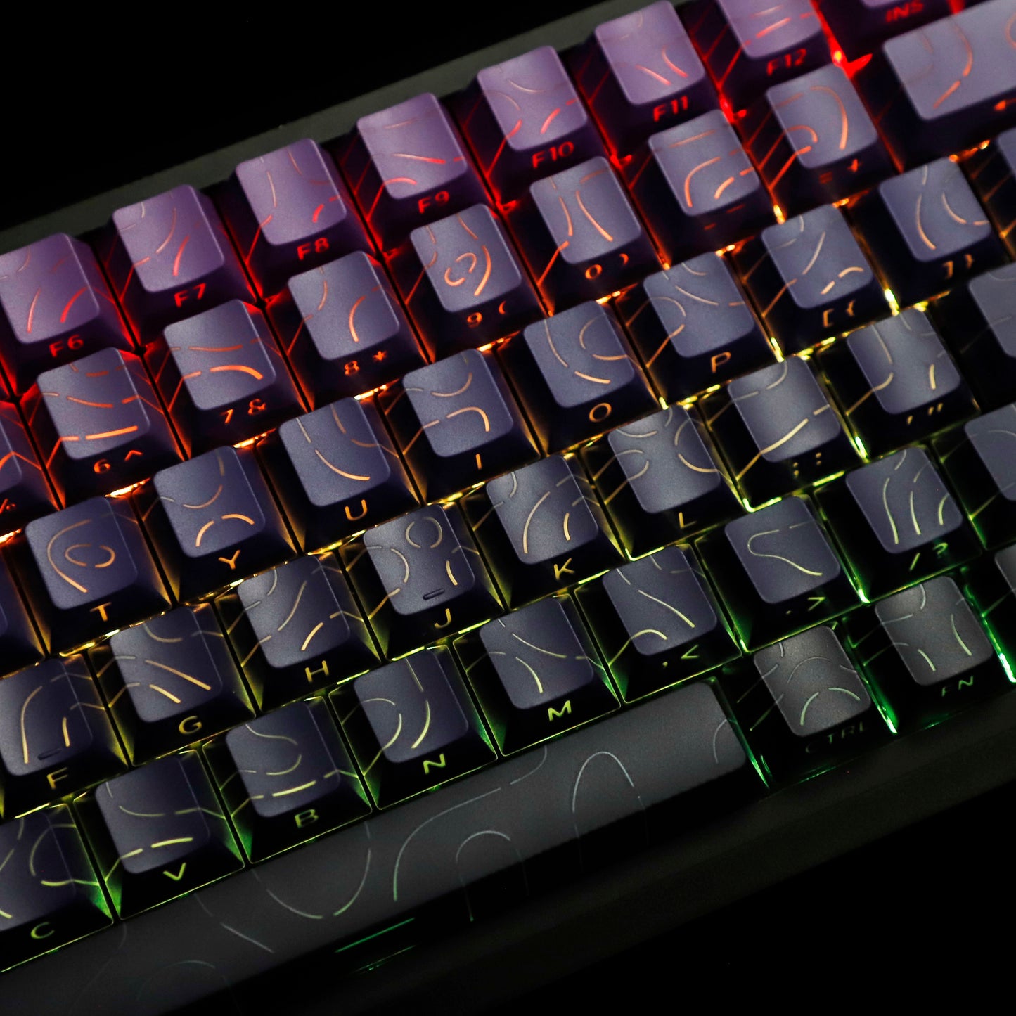 YMDK 135 Keys Color Contour Lines Personality Double Shot Side-lit Dye Sub PBT Cherry Profile Keycap for Most MX Mechanical Keyboard